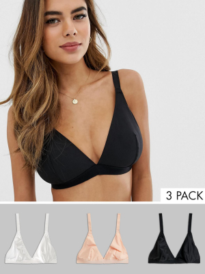 Asos Design Fuller Bust Recycled 3 Pack Microfibre Triangle Bra