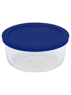 Pyrex 4 Cup Glass Round Storage Container Blue