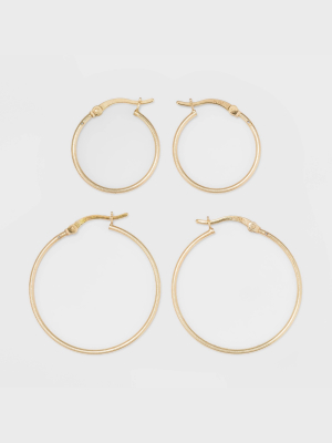 Gold Over Sterling Silver Hoop Fine Jewelry Earring Set 2pc - A New Day™ Gold