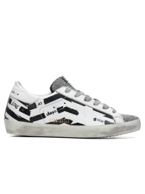 Golden Goose Women's Super-star Sneakers - White Silver/black Flag