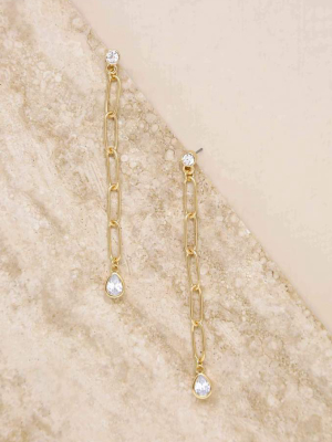 Chain Link Crystal 18k Gold Plated Dangle Earrings