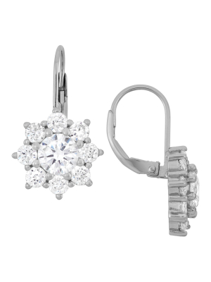 Sterling Silver Round-cut Snowflake Cz Earrings