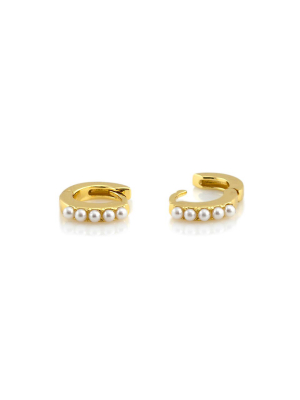 Kris Nations Pearl Huggie Hoop Earrings In Pearl/gold