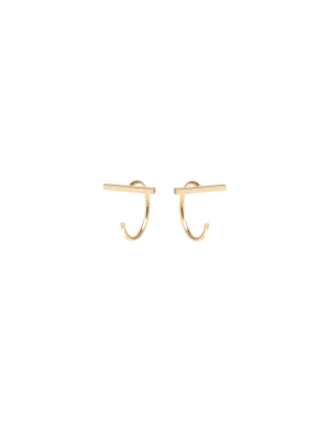 14k Gold Bar Tiny Open Hoop Earrings