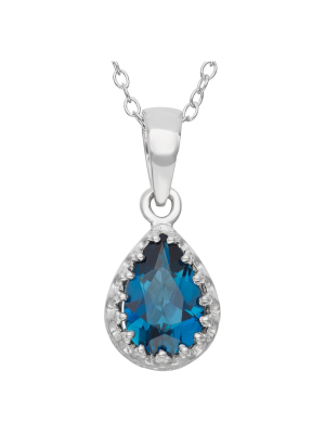 Pear-cut London Blue Topaz Crown Pendant In Sterling Silver