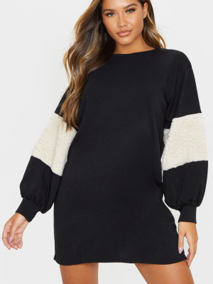 Black Borg Panel Oversized Sweat Jumper Dress