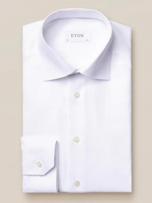 White Textured Twill Shirt - Contemporary