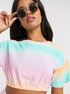 Asos Design Coordinating Jersey Terry Cloth Crop Top In Pink And Green Ombre