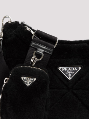 Prada Logo Plaque Shearling Shoulder Bag