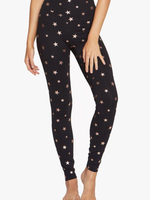 High Waisted 7/8 Leggings - Black Starry Vibes Print