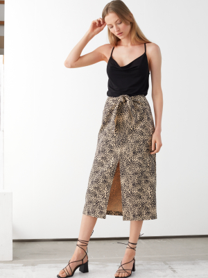 Front Tie Linen Blend Midi Skirt