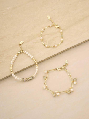 Pearl Party 18k Gold Plated Bracelet Set Of 3