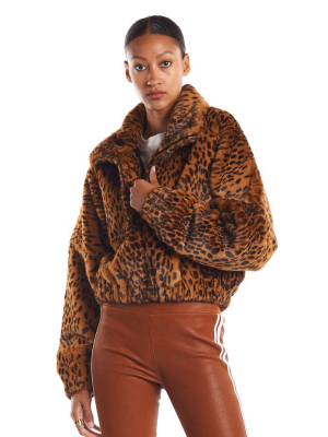 Toffee Leopard Faux Fur Cropped Jacket