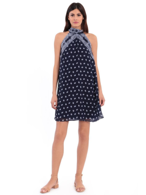 Megan Paisley Bandana Print Halter Tie Neck Trapeze Dress