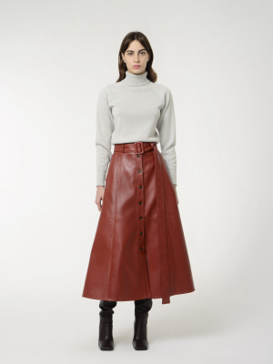 Eco Leather Button Down Belted Skirt