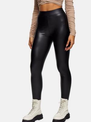 Tall Black Coated Faux Leather Leggings