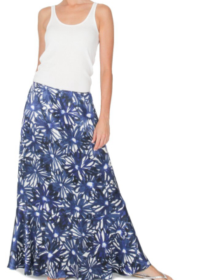 Daisy Print Silk Satin Skirt