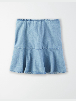 Ae High-waisted Denim Tiered Mini Skirt