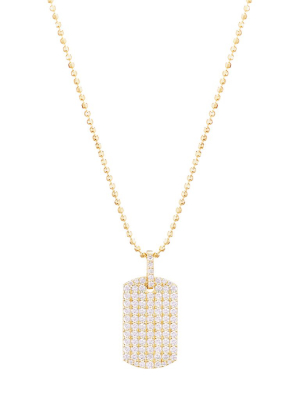 Diamond Dog Tag Necklace - Yellow Gold