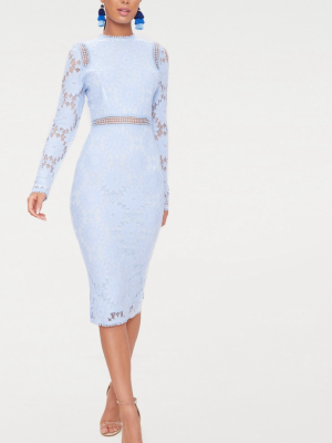 Dusty Blue Long Sleeve Lace Bodycon Dress