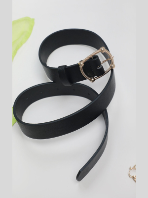 Black Pu Gold Textured Buckle Belt