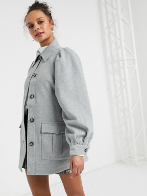 Monki Nina Recycled Wool Belted Jacket In Gray