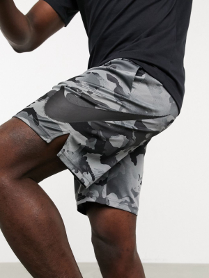 Nike Training Dry 5.0 Shorts In All-over Gray Camo