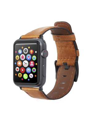 Insten Genuine Leather Band For Apple Watch 38mm 40mm All Series Se 6 5 4 3 2 1, Replacement Watchband Strap, Brown With Black Buckle