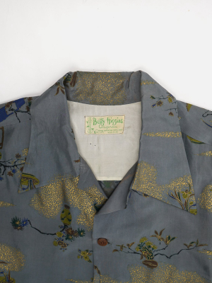 1950's Handprinted Silk Hawaiian Shirt