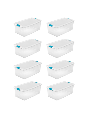 Sterilite 106 Quart Clear Plastic Latching Lid Storage Tote Container, 8 Pack