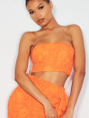 Bright Orange Crepe Zip Back Bandeau Top