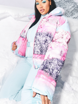 Prettylittlething Plus Ski Pink Landscape Print...