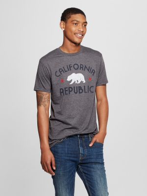 Men's Short Sleeve California Republic With Bear Graphic T-shirt - Awake Charcoal