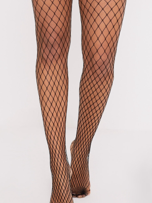 Kelsie Black Medium Net Fishnet Tights