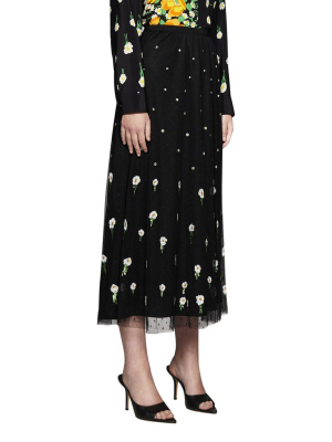 Redvalentino Floral Embroidered Tulle Midi Skirt