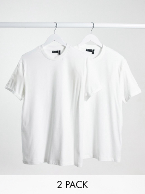 Asos Design 2 Pack Organic T-shirt/t-shirt With Roll Sleeve