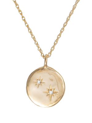 Solid Gold Stars In The Sky Disc Two Diamond Necklace