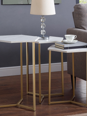 Set Of 3 Glam Geometric Nesting Hexagon Accent Tables - Saracina Home