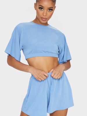 Recycled Cornflower Blue Elasticated Crop Top &...