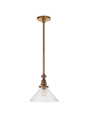 Boston Pendant In Hand-rubbed Antique Brass With Clear Glass Slant Shade