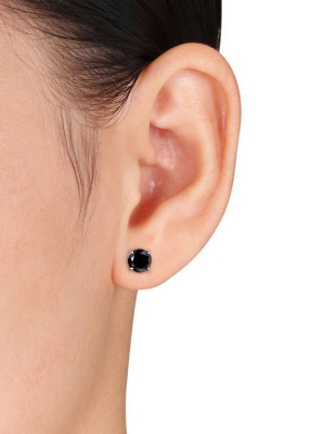 Pompeii3 2ct Treated Black Diamond Studs Earrings In 14k White & Yellow Gold In Basket Setting