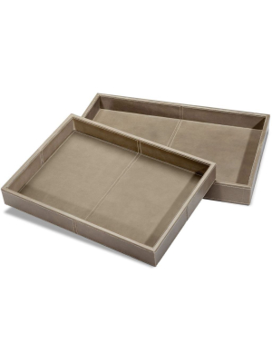 Interlude Home Nadine Set Of 2 Rectangular Trays - Distressed Glazed Taupe