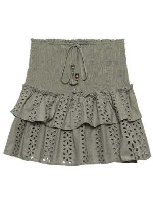 'jacquie' Ruched Crochet Lace Mini Skirt