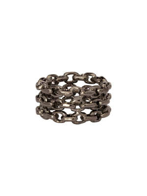 Chain Three Row Ring - Black Gold