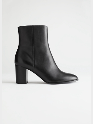 Almond Toe Leather Ankle Boots
