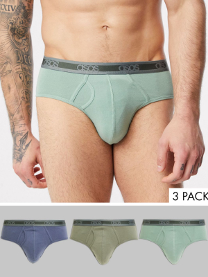 Asos Design 3 Pack Brief With Tonal Branded Waistband Save