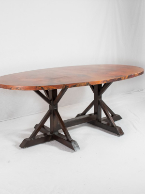 Miners Long Copper Dining Table - Oval - Natural Finish