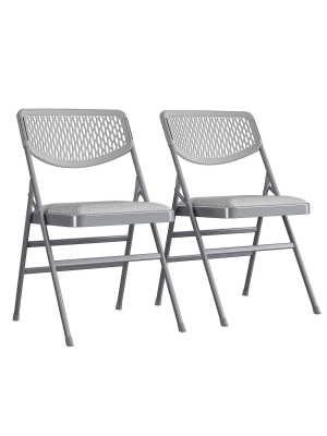 Set Of 2 Ultra Comfort Commercial Fabric And Resin Mesh Folding Chair Gray - Cosco