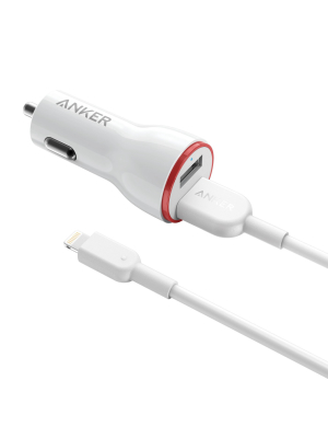 Anker 2-port Powerdrive 24w Car Charger (with 6' Powerline Select+ Lightning To Usb-a Cable) - White