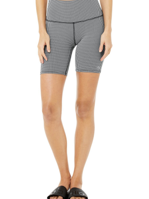 High-waist Micro Houndstooth Biker Short - White/black